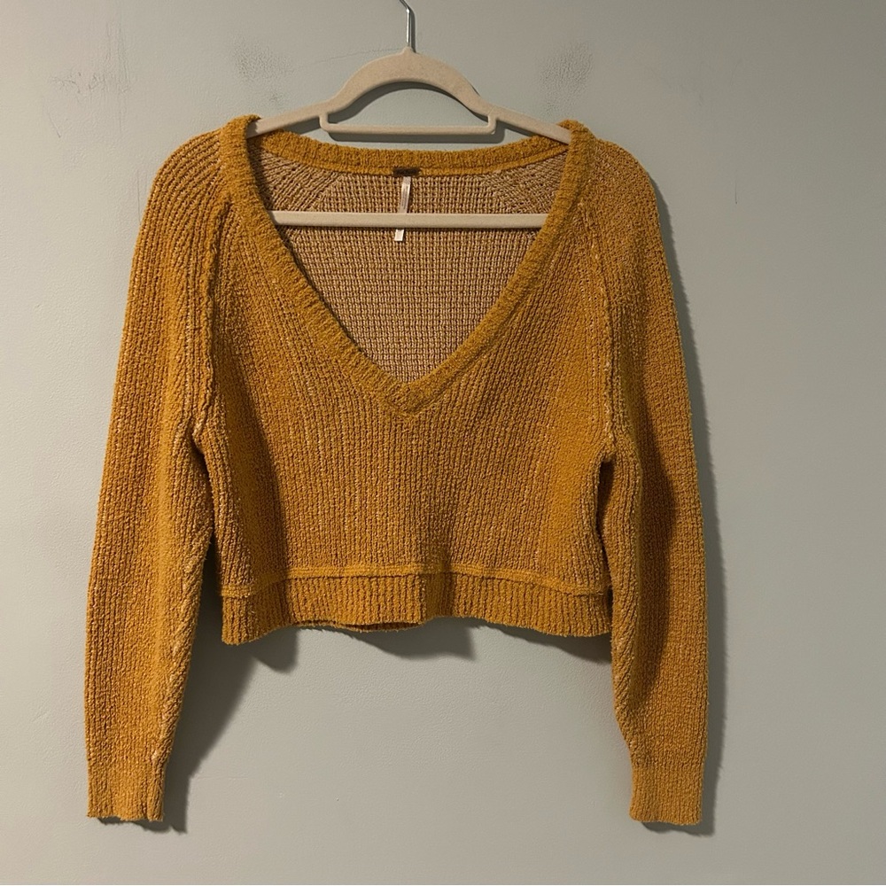 Free People Orange Knit High Low V-Neck Sweater Size XS